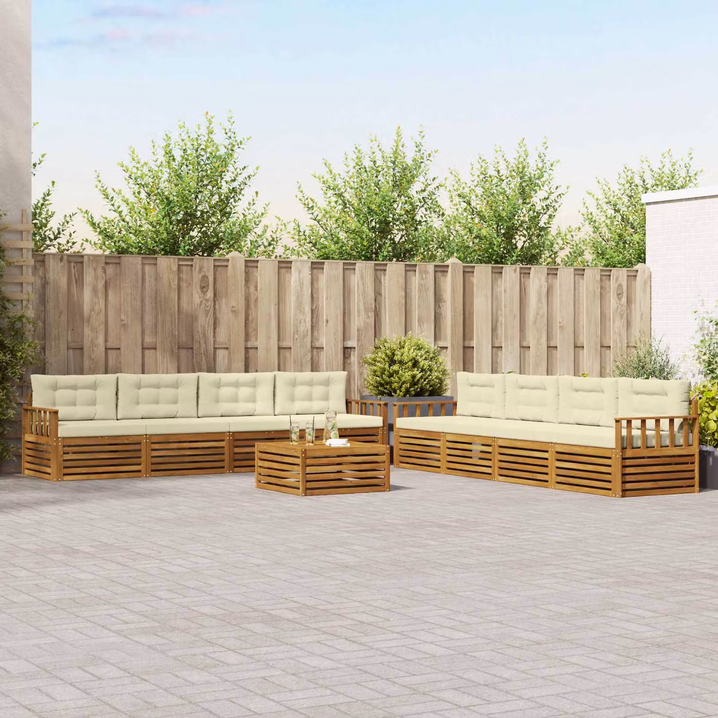 vidaXL Set di divani da esterno 9 pz in legno di acacia con cuscini beige e marrone per giardino e terrazza