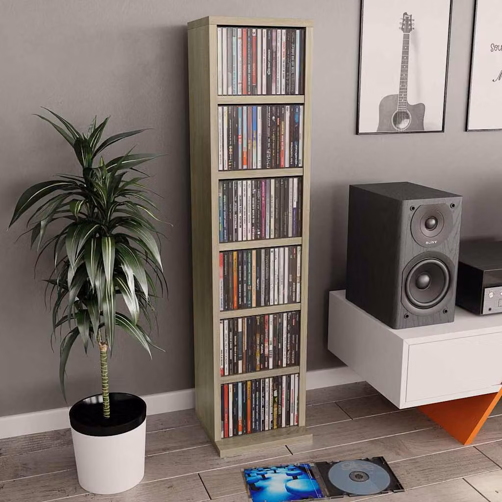 vidaXL Mobile Porta CD Rovere Sonoma in Legno Multistrato e MDF, Marrone, L/P/H: 21 x 20 x 88 cm