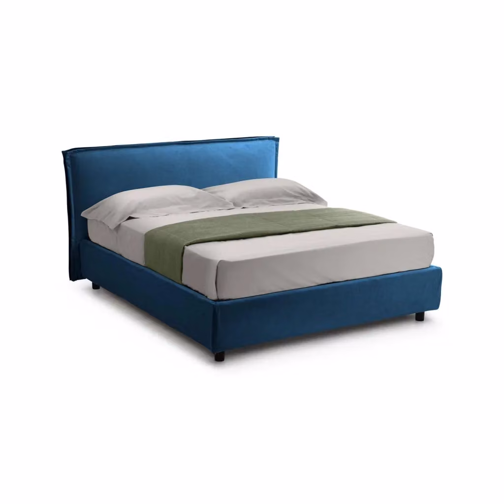 Letto alla francese Bronte DMORA con contenitore a sollevamento, blu e nero – 2