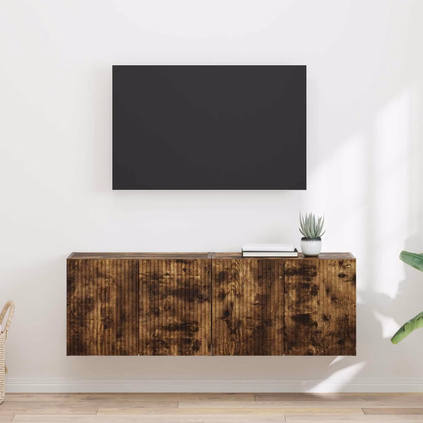 Set di 2 mobili TV da parete vidaXL in legno ingegnerizzato Rovere fumé marrone con scomparti multimediali L/P/H: 59,5 x 31,0 x 40,0 cm