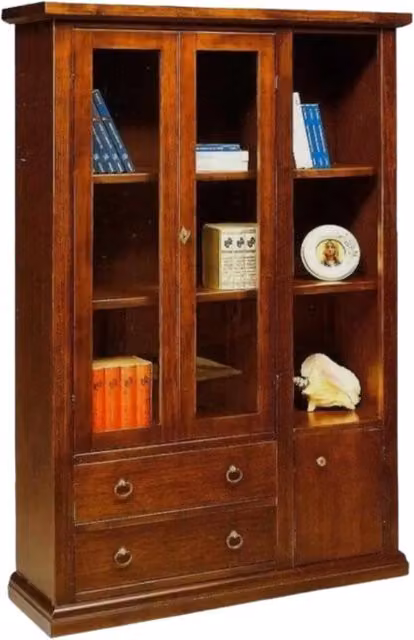 Vetrina 3 ante in legno stile arte povera color noce con ante in vetro Mobili 2G L/P/H: 120 x 40 x 185 cm – 2