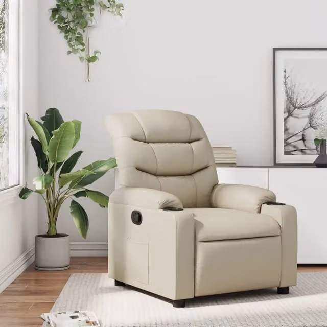 Poltrona Reclinabile Relax vidaXL in Similpelle Beige con Braccioli e Regolazione Manuale