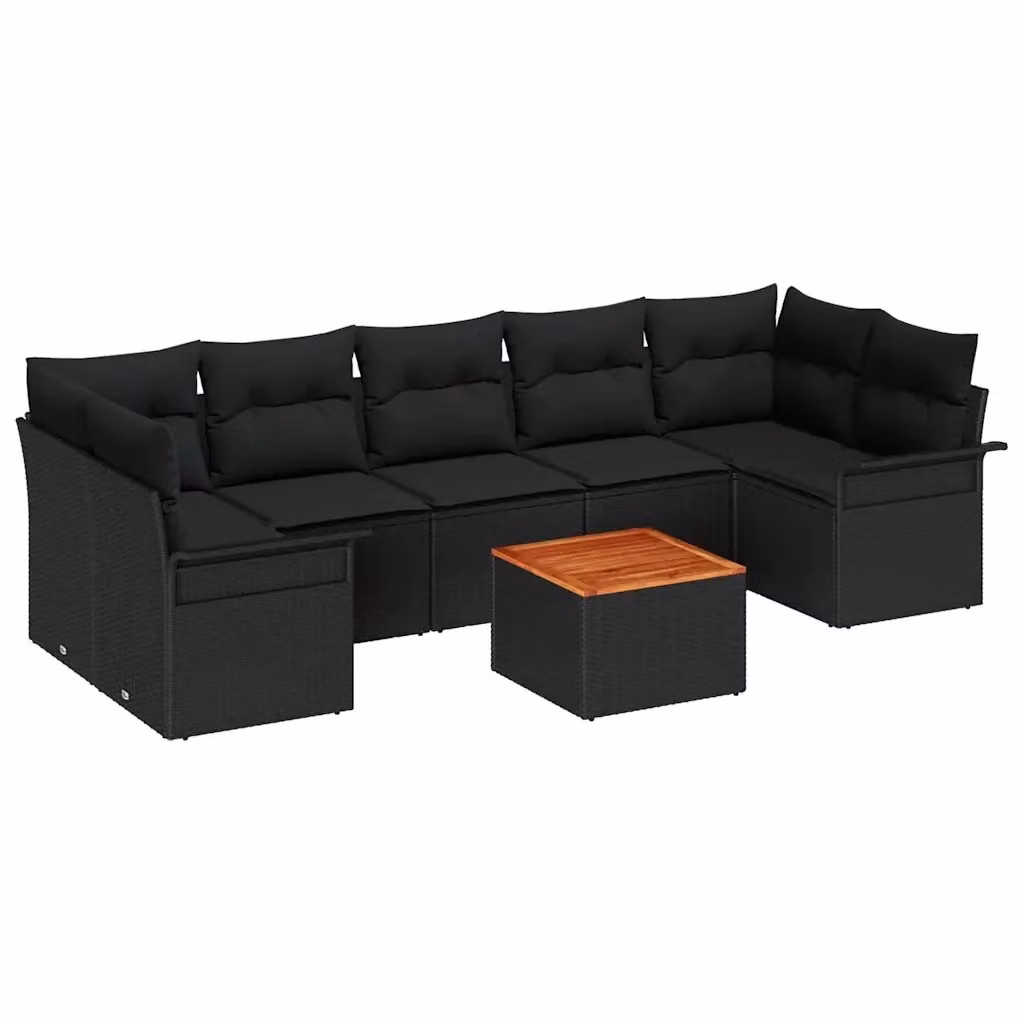 Set Divano da Giardino a L vidaXL in Polyrattan Nero con Cuscini e Tavolino da Esterno – 2