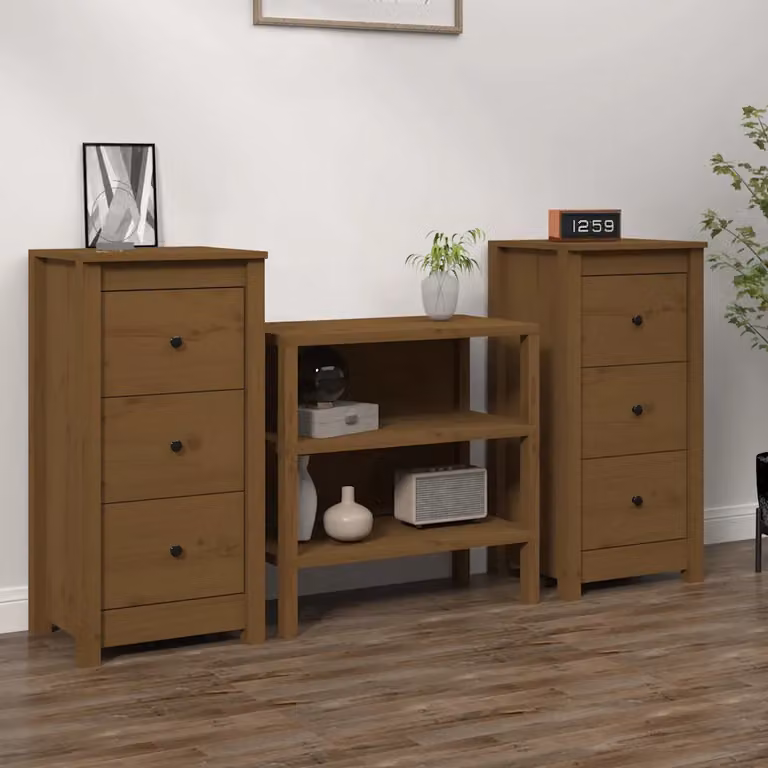 Set di 2 credenze vidaXL in legno massello di pino color marrone stile rustico L 40 cm x P 35 cm x H 80 cm