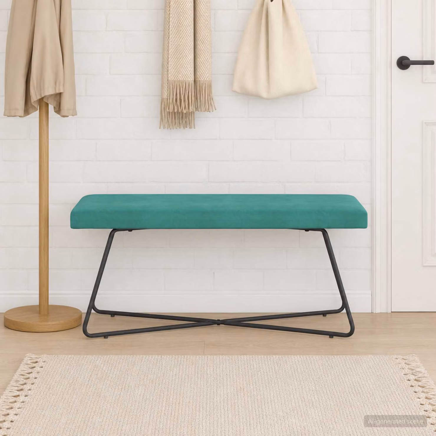 Panchina moderna vidaXL in velluto turchese, L 110 x P 40 x H 45 cm