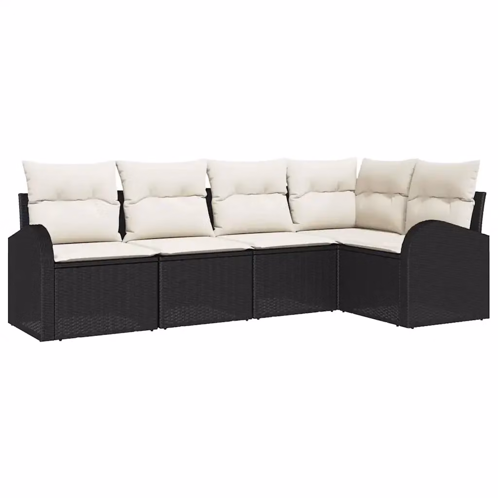 Set Divano da Giardino a L vidaXL in Polyrattan con Cuscini Nero e Bianco – 2