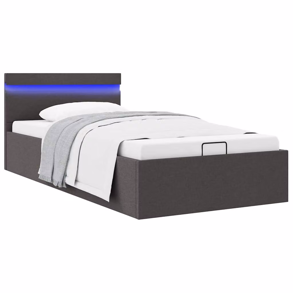 vidaXL Giroletto con Contenitore e LED Grigio Scuro in Tessuto 100x200 cm – 1