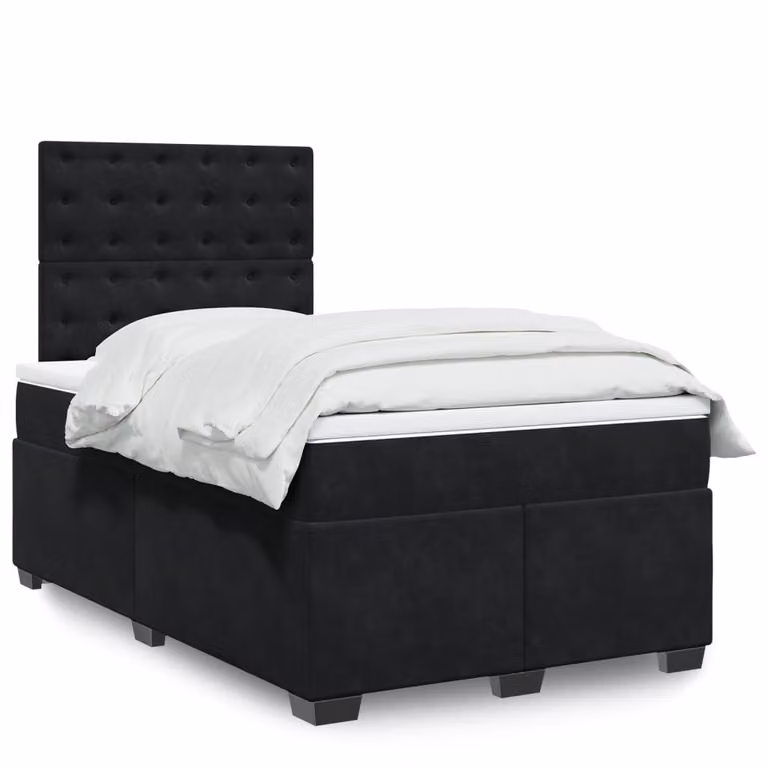 vidaXL Giroletto a Molle con Materasso in Velluto Nero L 120 x P 200 cm