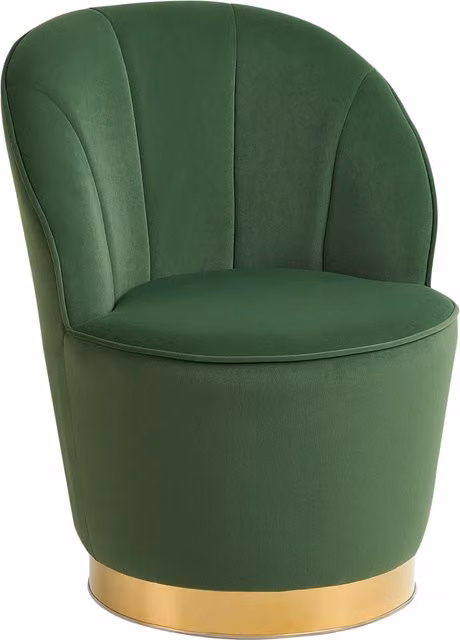 Poltrona a vasca BELIANI in velluto verde con base in metallo dorato lucido per soggiorno in stile glamour retro