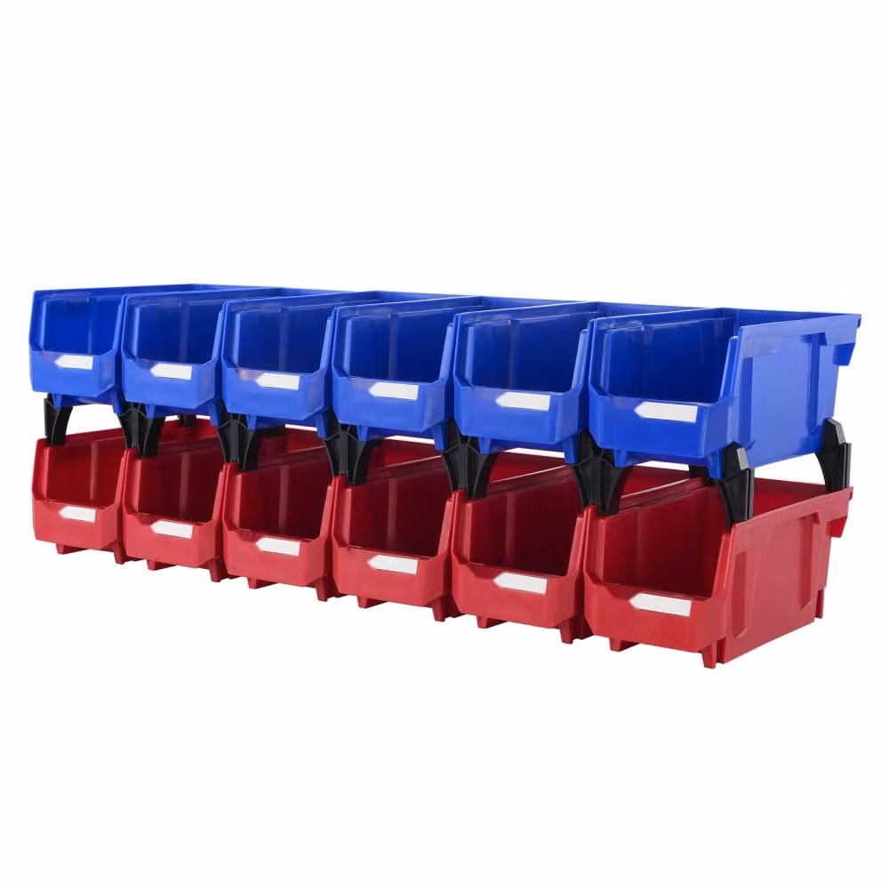 confezione da 12 scatole di immagazzinaggio Scatole impilabili - Blu/Rosso - Pratiche scatole di immagazzinaggio impilabili a giorno