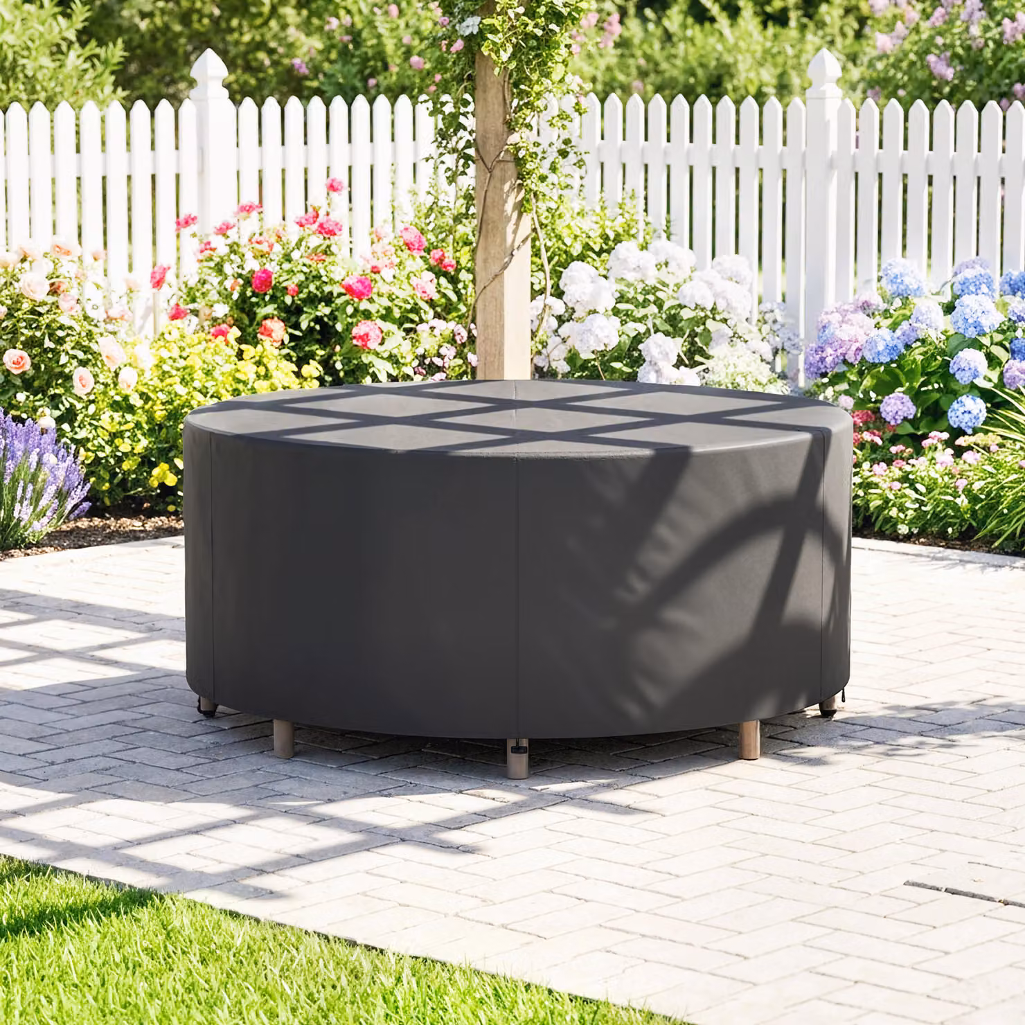 Copertura per mobili da giardino Outsunny impermeabile e anti-UV in tessuto Oxford 420D nero Ø214 x H 70 cm – 2