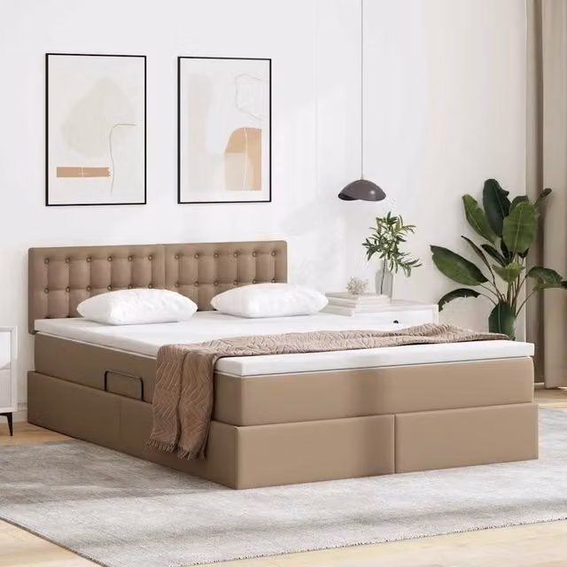 Letto con contenitore e illuminazione LED vidaXL, colore beige, L/P: 140 x 200 cm – 1