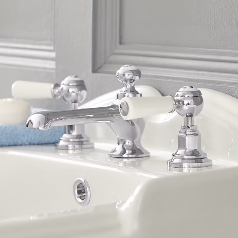 Rubinetto Lavabo 3 Fori a Leva Tradizionale Cromo/Bianco - Design elegante - Finitura premium - Elizabeth