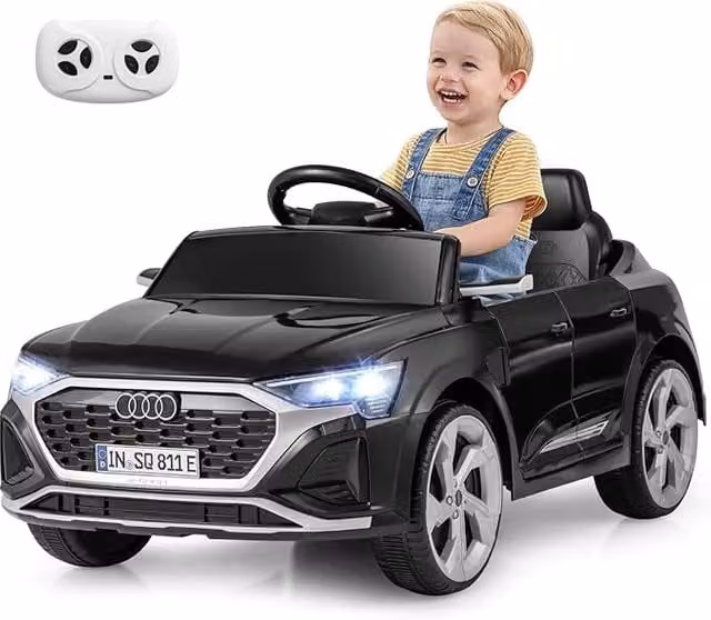 Auto Elettrica Audi per Bambini Costway con Telecomando, Luci LED e Musica, 12V, Colore Nero – 1