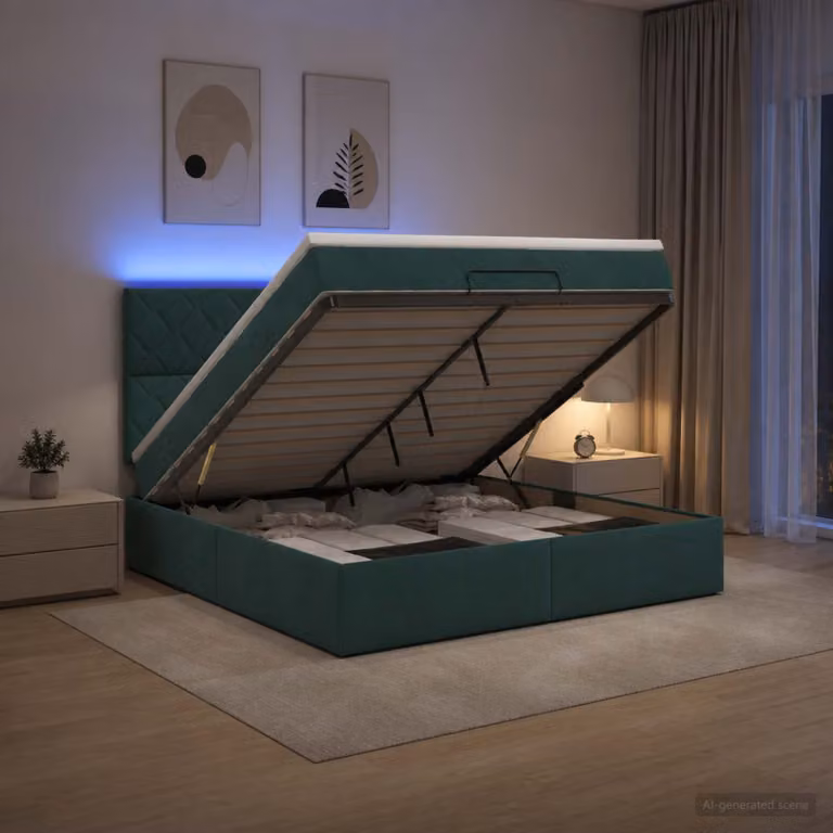 vidaXL Letto Ottomano con Materasso e LED Verde Scuro 160 x 200 cm
