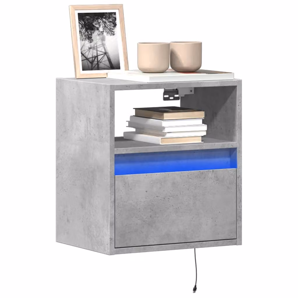 Set di 2 mobili TV da parete vidaXL con luci LED integrate, design moderno in grigio cemento, L 41 cm x P 31 cm x H 45 cm