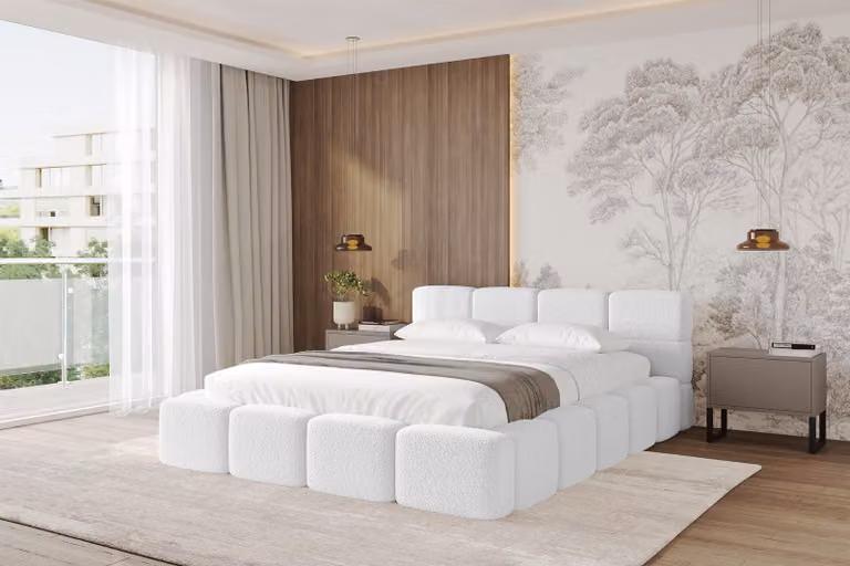 Letto imbottito ALTDECOR con contenitore - NATA-v1 - 200x200 Bianco - Quelle 01 Letto con testiera, letto contenitore, letto matrimoniale con spazio contenitivo