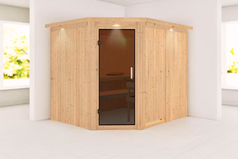 Karibu sauna cabina interna Malin sauna interna 3 panche in legno, cabina sauna con spessore parete 68 mm, sauna a vapore con materiale di montaggio