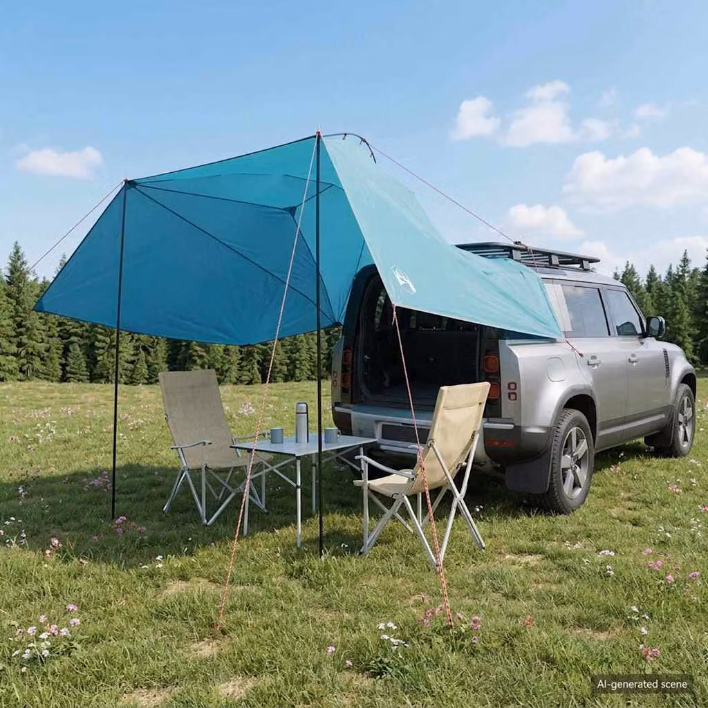 Tenda da auto vidaXL Blu in Poliestere e Acciaio, 350 x 250 cm