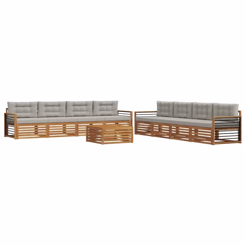 Set di divani da esterno a forma di U vidaXL in legno di acacia con cuscini beige e grigi e tavolino da giardino – 2