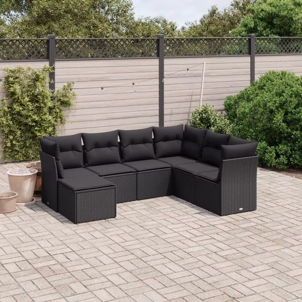 Maison Exclusive - Set da giardino 7 pezzi con cuscini in polyrattan nero