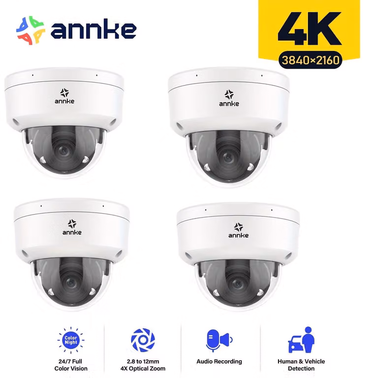 Sistema di sicurezza – Telecamera 4K Ultra HD PoE – Zoom ottico 4x – Visione notturna a colori e microfono