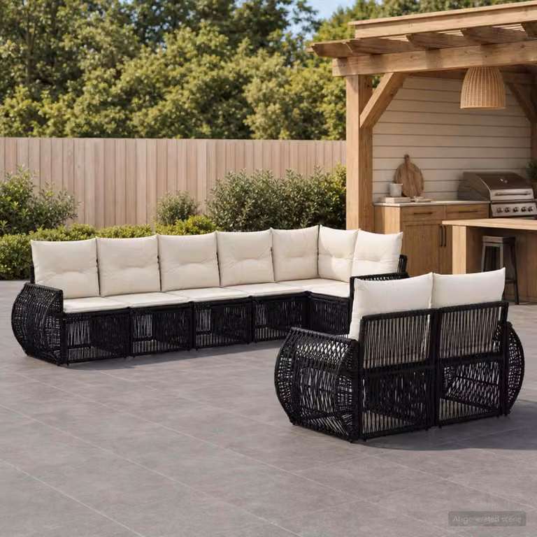 Maison Exclusive - Set da giardino composto da 8 pezzi. Divano da giardino in rattan sintetico, colore nero e crema