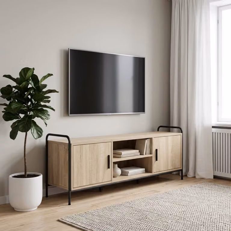 Mobile TV vidaXL in legno ingegnerizzato e metallo, colore Rovere Sonoma, L 133 x P 33 x H 50 cm