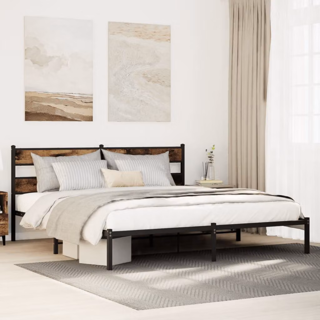vidaXL Giroletto in Metallo Rovere Fumo L: 187 cm, P: 219 cm, H: 91,5 cm