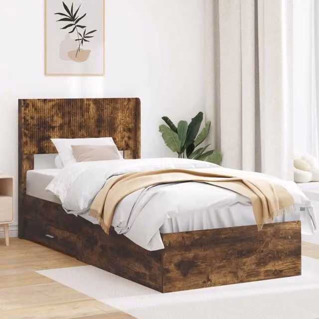 Struttura del letto con stoccaggio e testata Rovere Fumo 3414503