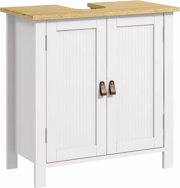 Mobile Sotto Lavabo per Bagno kleankin Bianco con 2 Ante e Ripiano Regolabile L: 60 cm, P: 30 cm, H: 60 cm