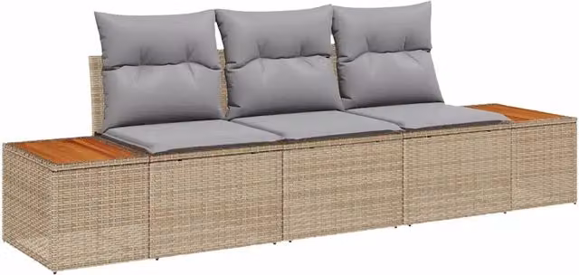Set Divano da Giardino 3 pz | Set Salotto da Giardino beige e grigio chiaro Poly Rattan