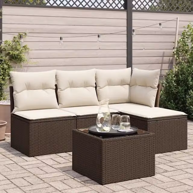 Set Divano da Giardino 5 pz con Cuscini Marrone in Polyrattan 3217513