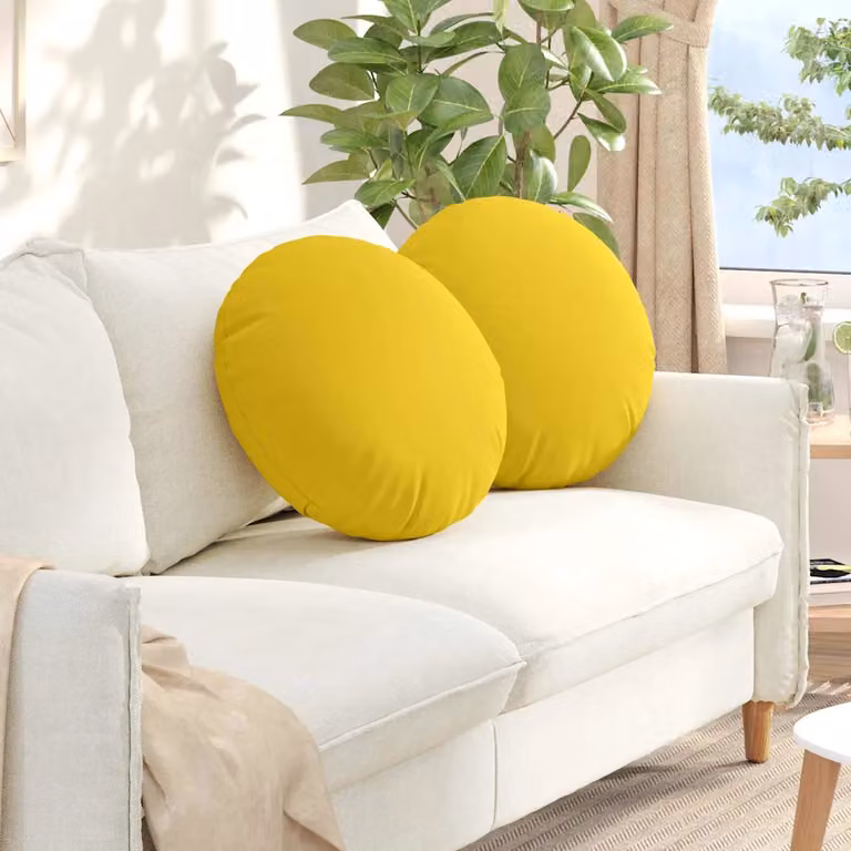 Set di 2 cuscini per seduta rotondi vidaXL in tessuto giallo, lavabili in lavatrice, Ø 50 x 19 cm