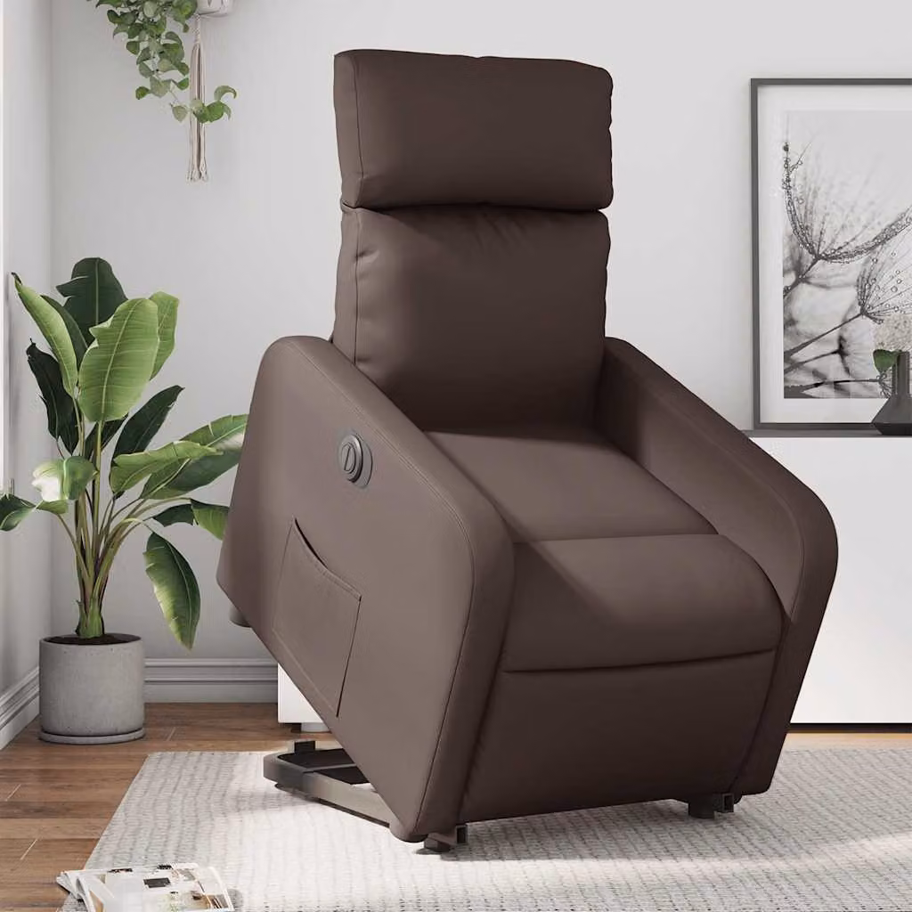 Poltrona Alzapersona Reclinabile vidaXL Marrone in Similpelle con Assistenza Elettrica per Senior – 1