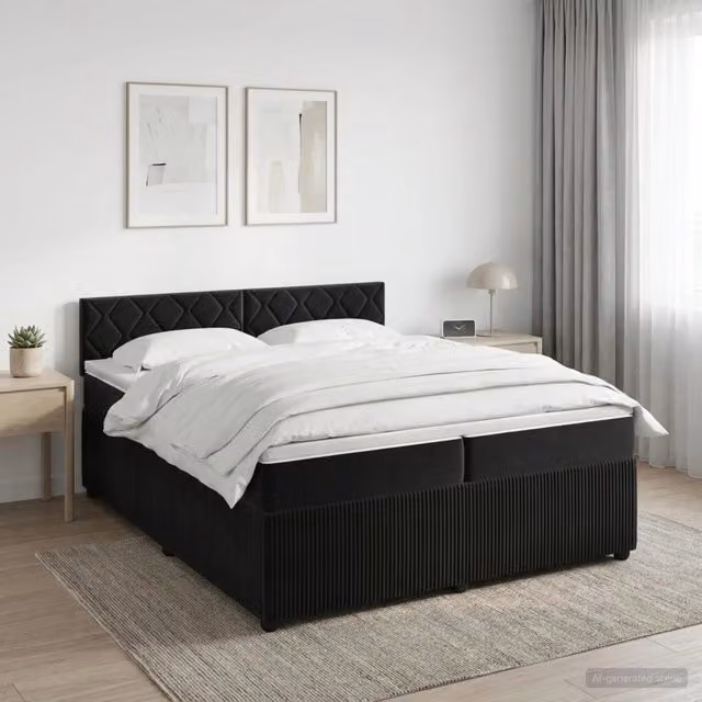 Letto box spring con materasso ibrido vidaXL in velluto nero L/P: 200 x 200 cm – 1