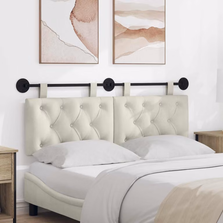 Testiera sospesa vidaXL in velluto beige con illuminazione integrata L: 150 cm, H: 55 cm, P: 7 cm