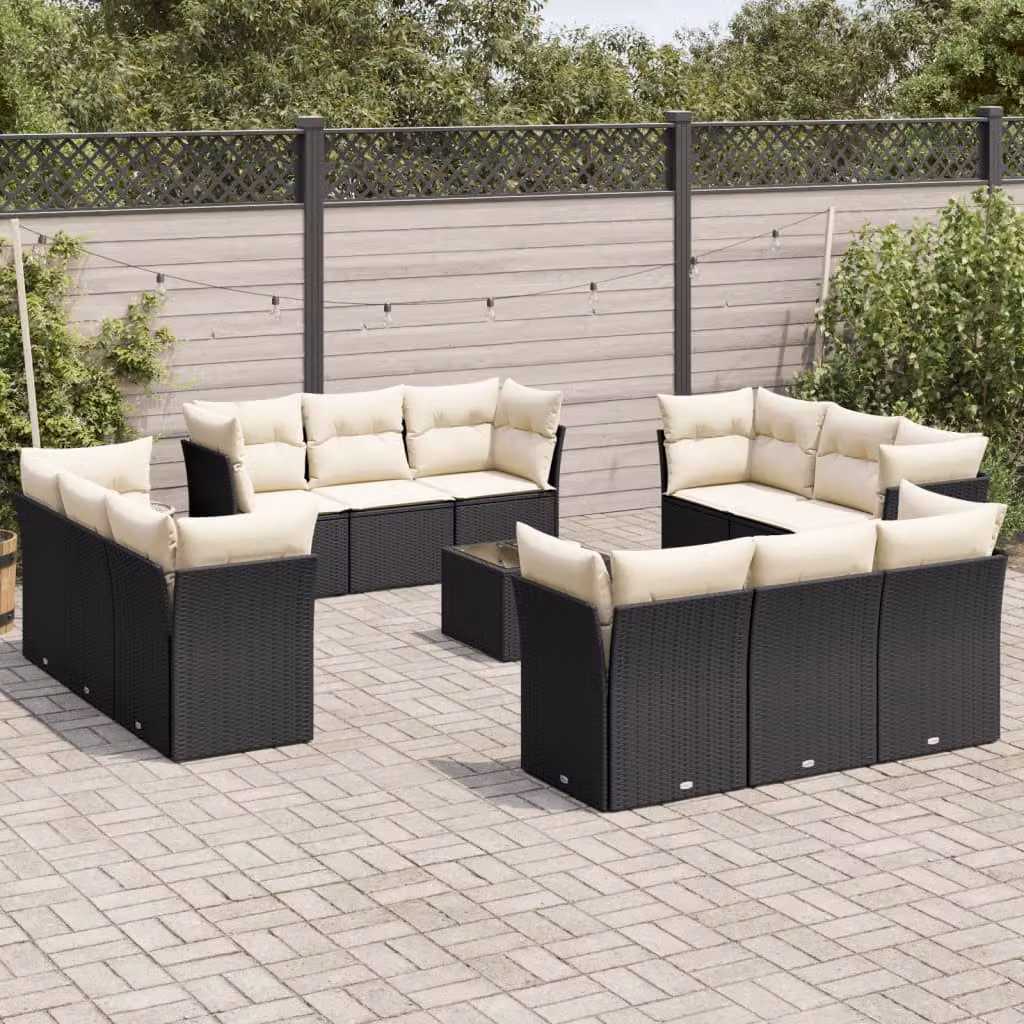 Set Divani da Giardino a L vidaXL con Cuscini e Tavolino da Esterno, Struttura in Metallo e Polyrattan Nero – 1