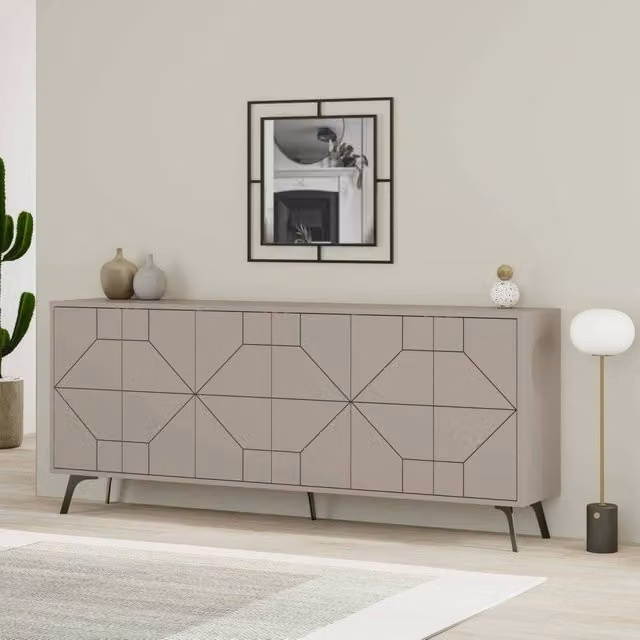 Credenza Africo, Buffet da soggiorno, Madia da salotto, Dispensa da cucina, 184x35h77 cm, Cemento