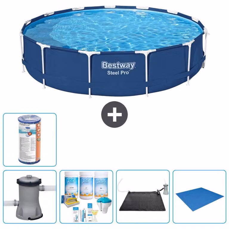 Bestway Steel Pro, piscina in acciaio, forma rotonda - 396x84 cm - composta da 6 parti, modello S22111