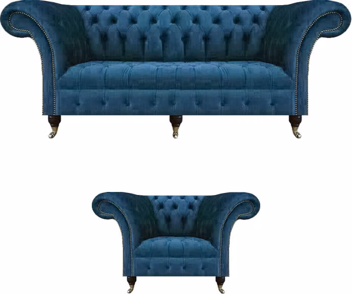 Chesterfield Luxus Set 2tlg Dreisitze Sofa Komplett Sessel Modern Sitzmöbel