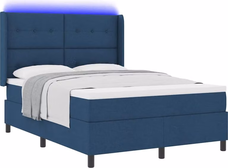 Letto a Sorgente LED con materasso Blu 160 x 200 cm Tessuto