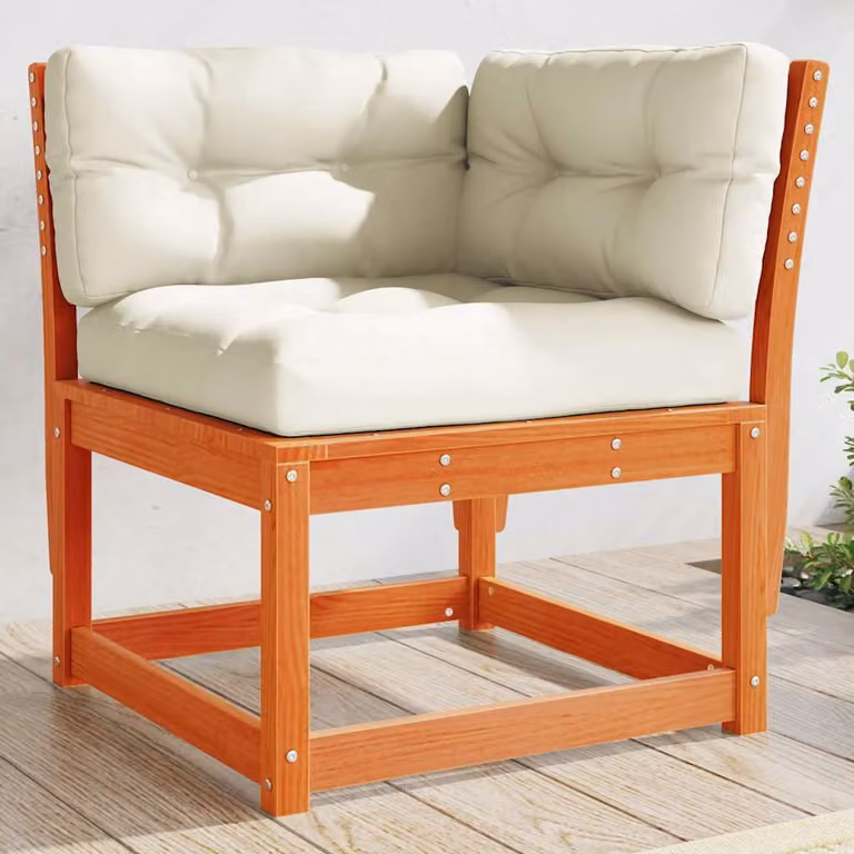 Divano Angolare da Giardino vidaXL in Legno di Pino Cerato con Cuscini, Marrone, L/P/H: 73 x 73 x 78 cm