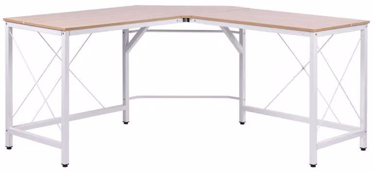 Scrivania per computer - Scrivania angolare a forma di L - 160 cm - Struttura in metallo - Bianco - Stile moderno