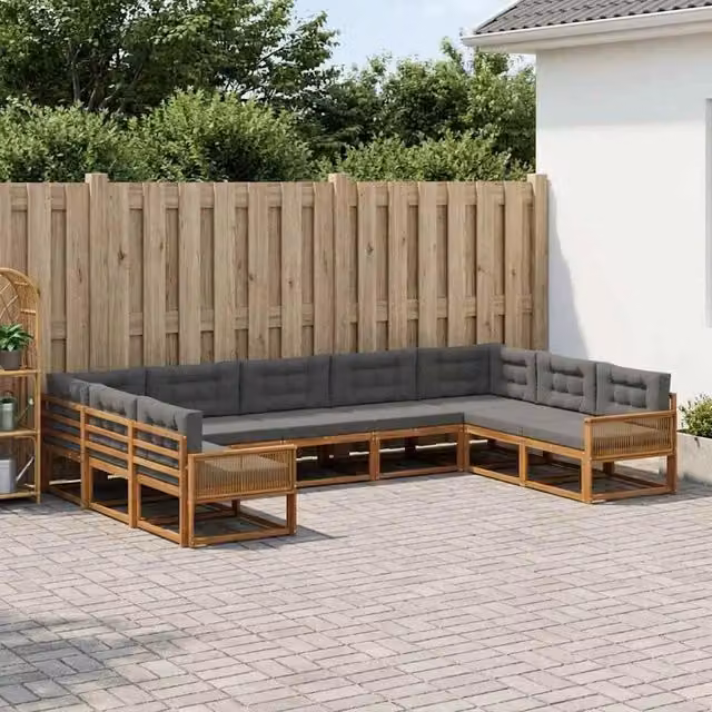 Set di divani da esterno a L vidaXL in legno di acacia con 9 pezzi, beige e antracite – 1