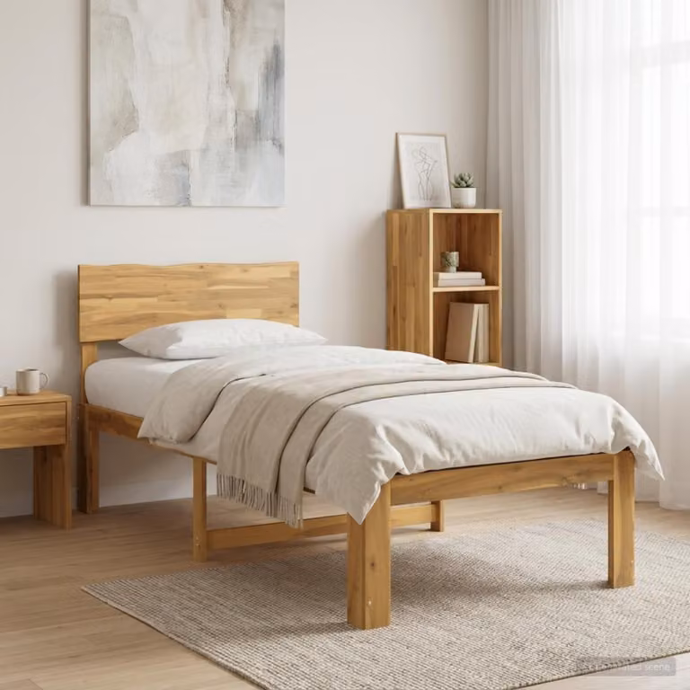 Letto Singolo con Testiera ROSTOCK vidaXL in Legno di Acacia Bianco L/P/H: 190 x 90 x 94 cm
