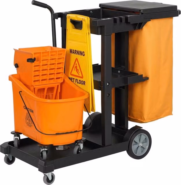 Carrello Pulizie Professionale ¨C Xylo ¨C 3 Ripiani Ruote Secchio Strizzatore 70L
