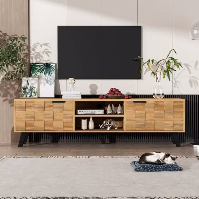 Mobile TV Minimal con 2 Ante e 2 Ripiani Aperti, Colore Marrone Legno, L/P/H: 160.5 x 35.5 x 45 cm