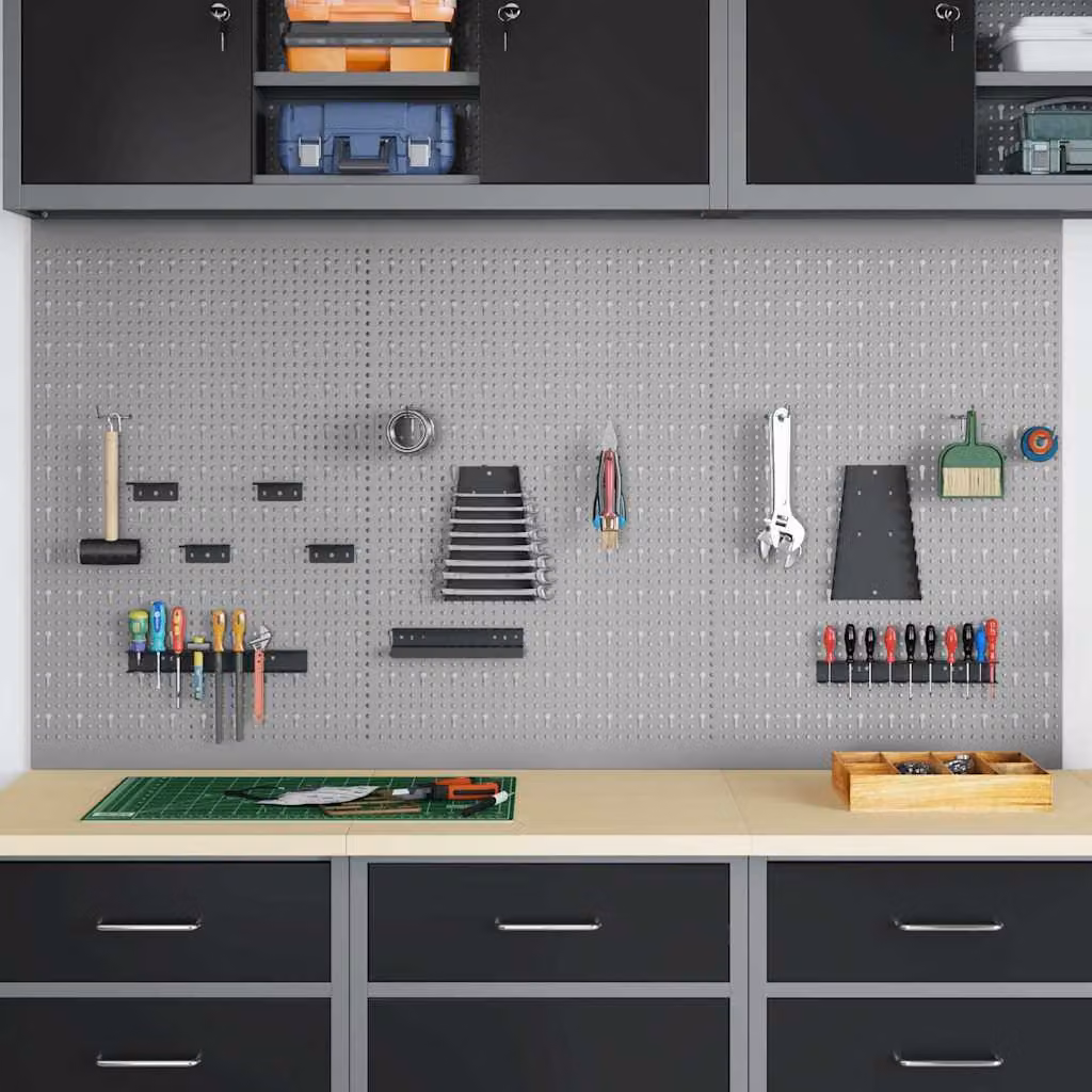 Set di 3 pannelli per attrezzi vidaXL in acciaio inossidabile grigio L: 150 cm, H: 80 cm