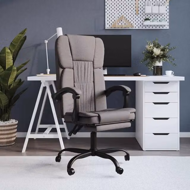 Poltrona da Ufficio Executive Reclinabile in Tessuto Beige e Grigio con Braccioli e Ruote per Home Office – 1